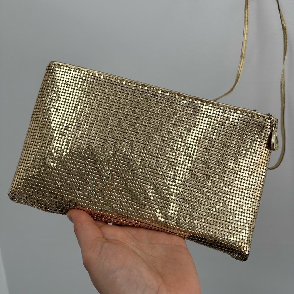 Whiting & David Gold Chain Mail & Leather Shoulder Bag Clutch Evening Bag